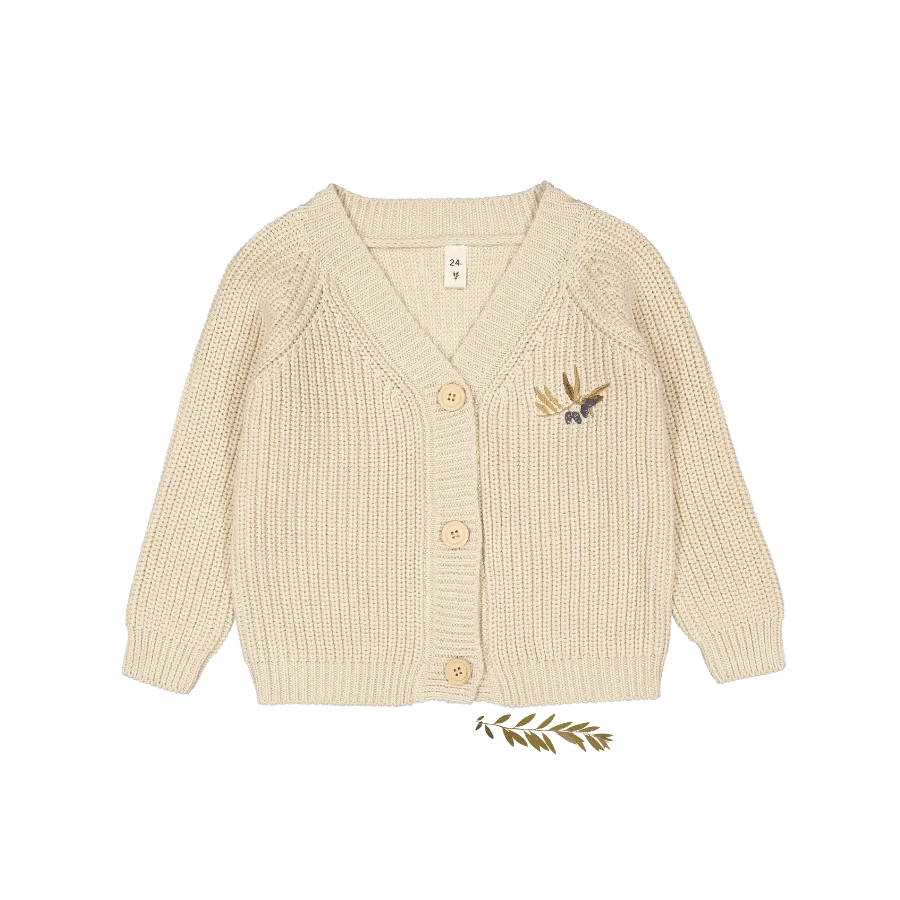 The Chunky Knit Cardigan - Olive Cream