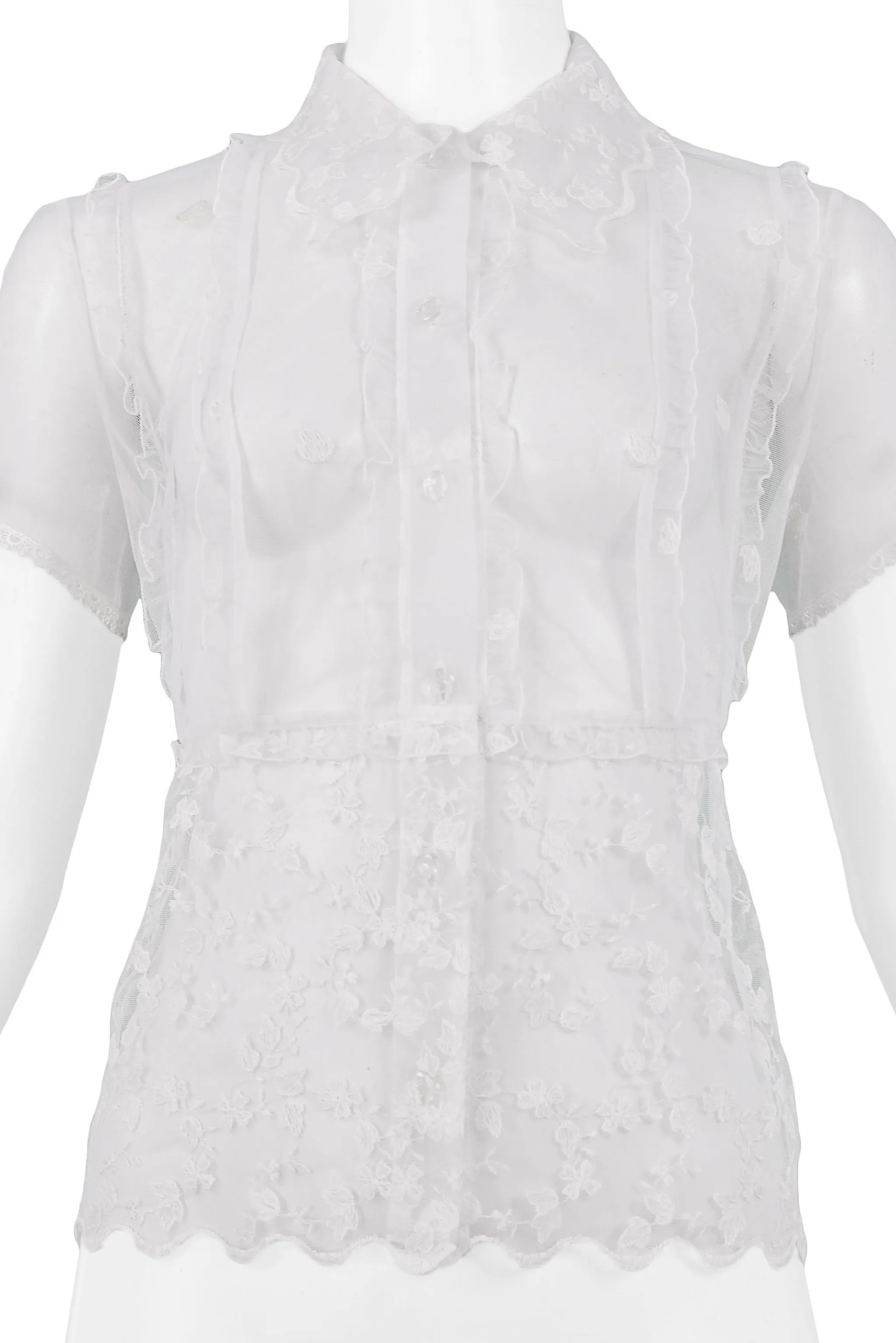 VERSACE WHITE FLORAL LACE SHORT SLEEVE SHIRT