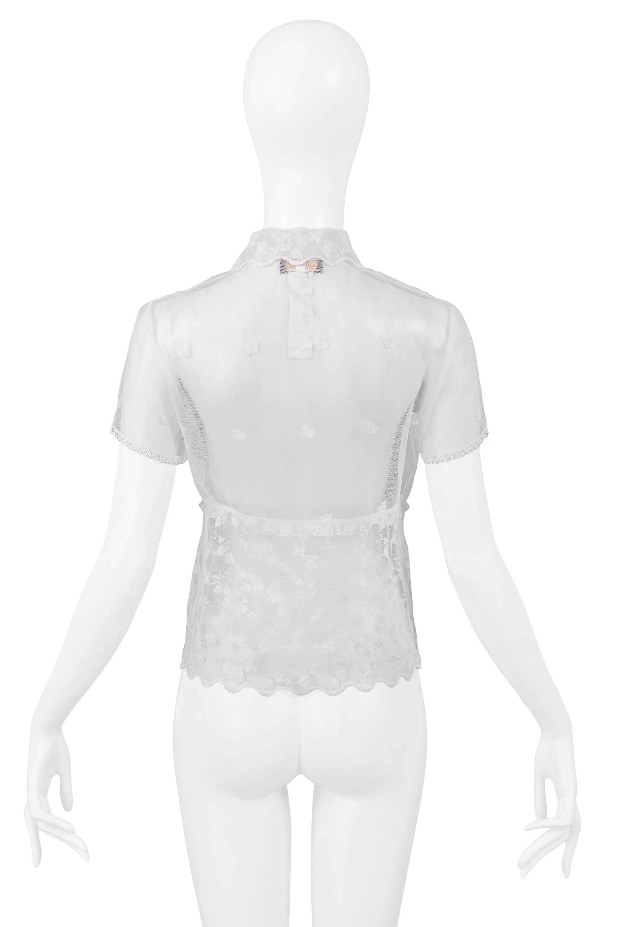 VERSACE WHITE FLORAL LACE SHORT SLEEVE SHIRT