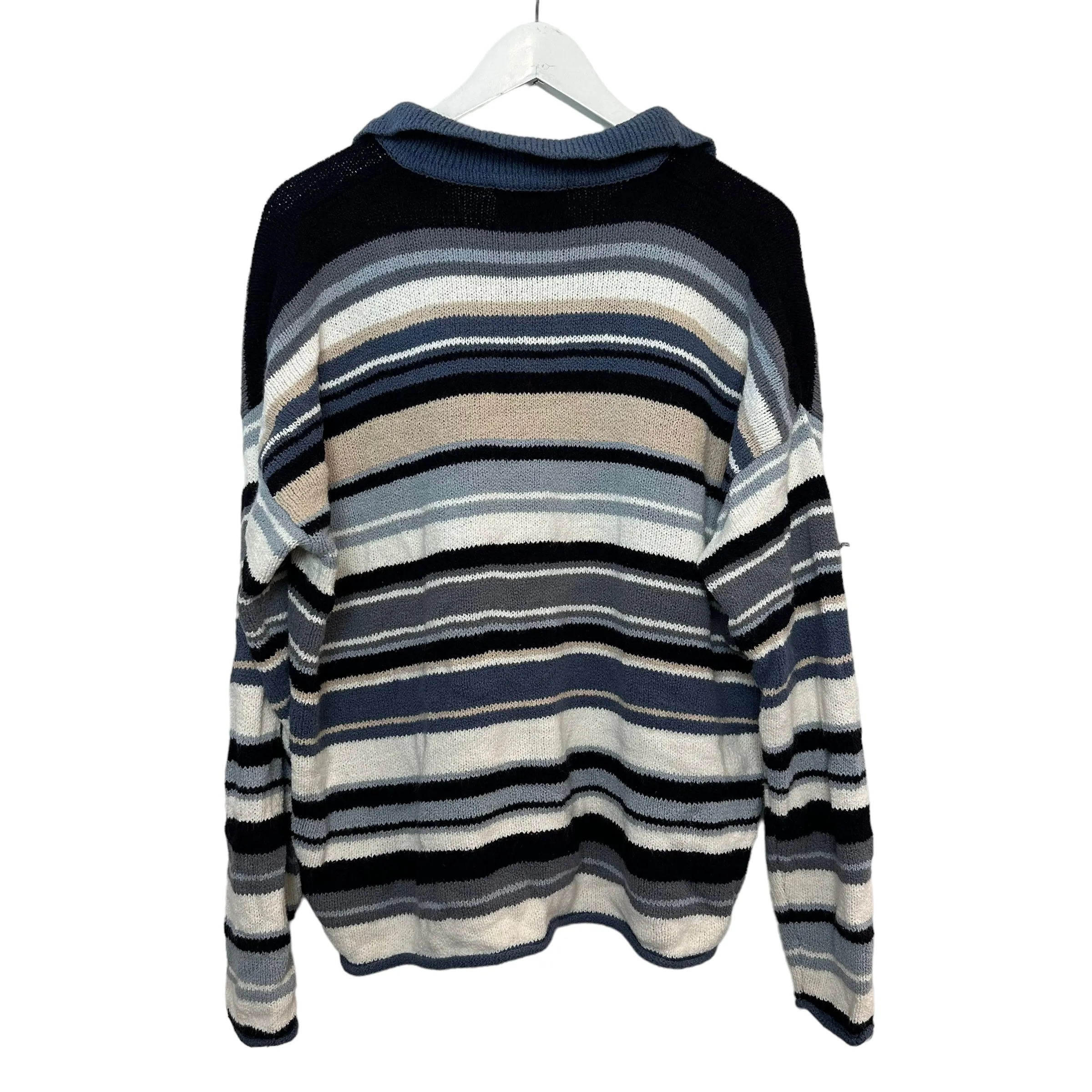 Vintage 90s Express Tricot Collared Sweater Pullover Striped Chunky Knit Large