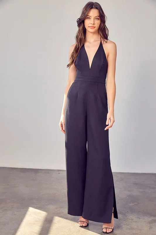 Wide Leg Halter Neck Jumpsuit in Black