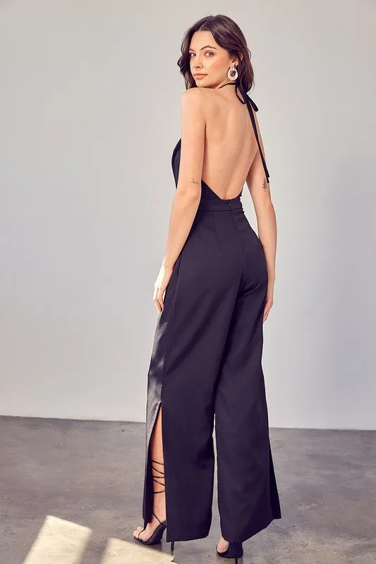 Wide Leg Halter Neck Jumpsuit in Black