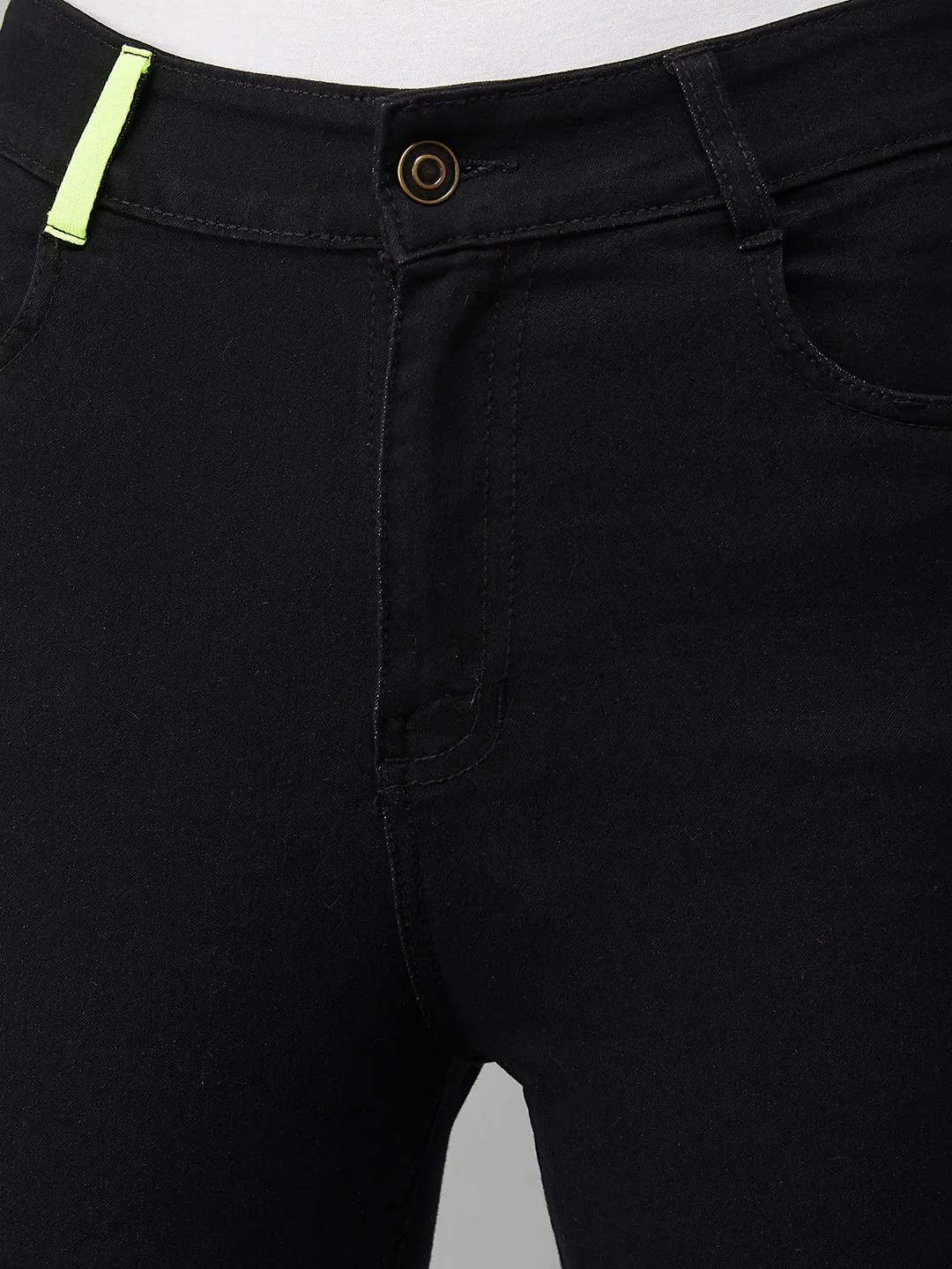 Women's Black Cotton Skinny Fit Cropped High Rise Stretchable Denim Jeans