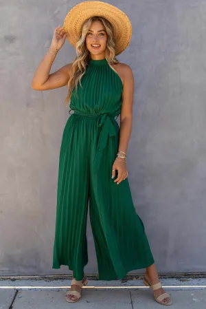 Women's Halter Neck Pleated Wide Leg Jumpsuit