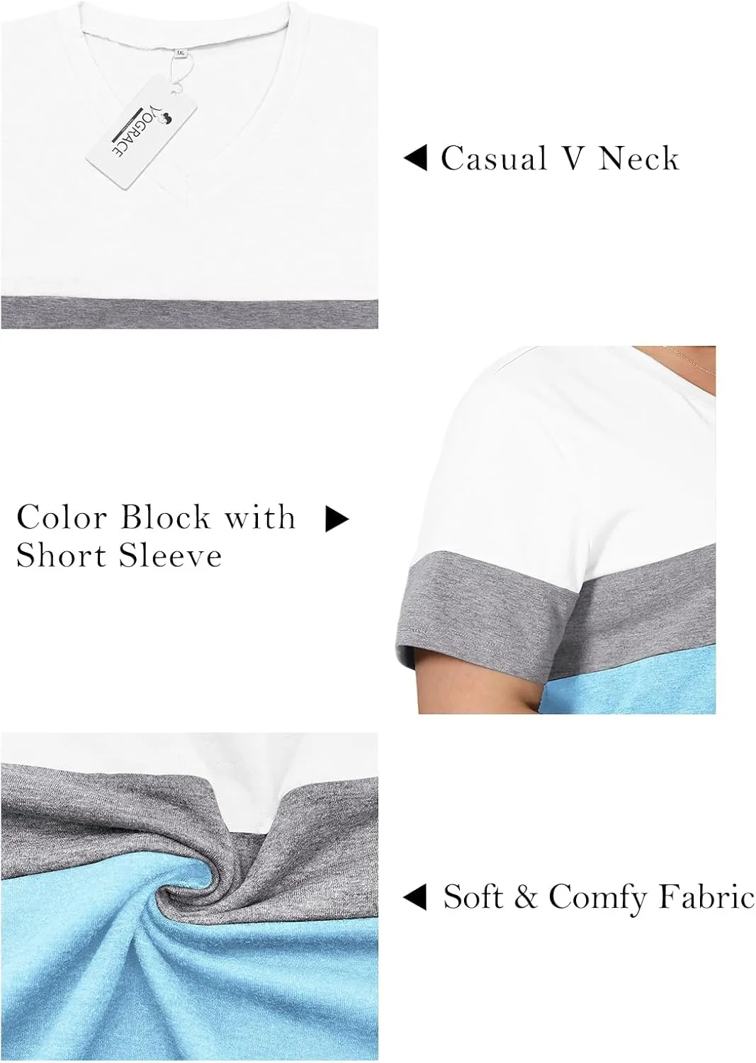 Womens-Plus-Size-Tops Summer Short Sleeve Casual V Neck Tunics Trendy Color Block Fashion T Shirts