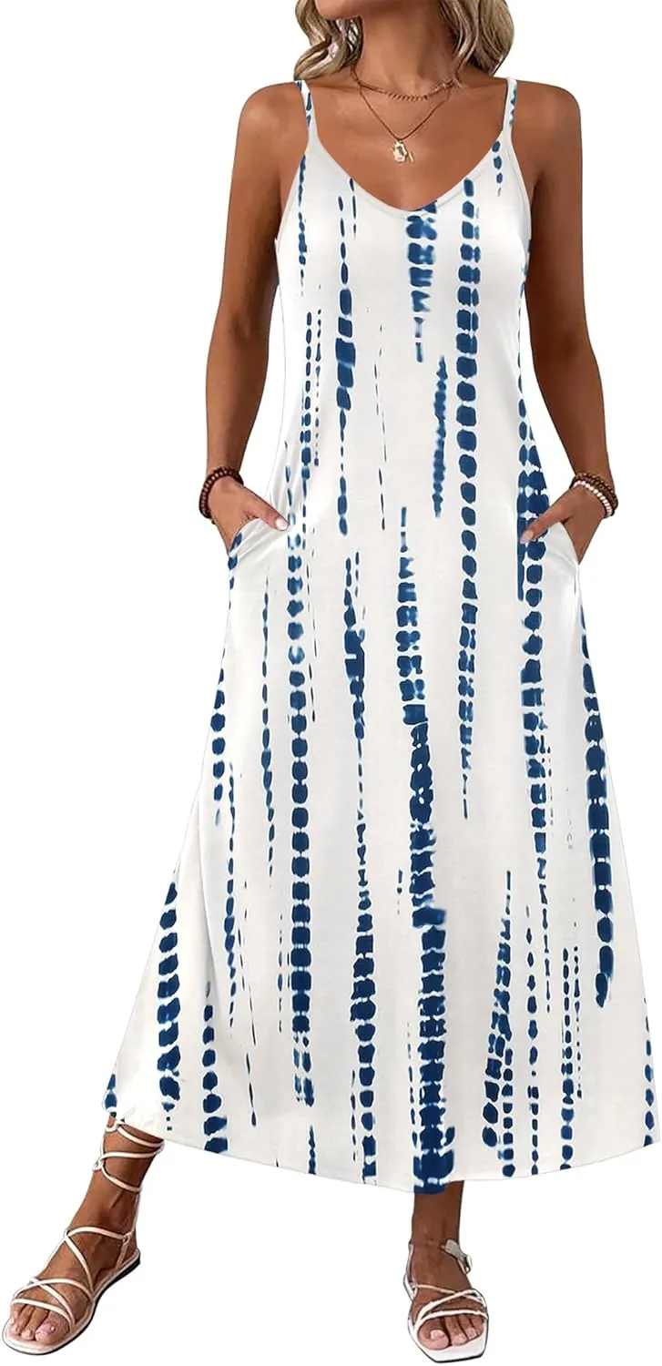 Zeagoo Womens Maxi Dress Spaghetti Strap Casual Printed Dress