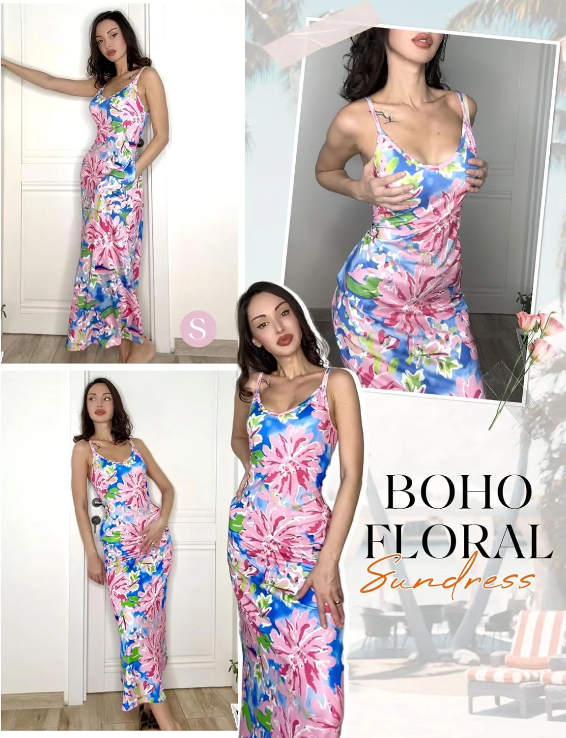 Zeagoo Womens Maxi Dress Spaghetti Strap Casual Printed Dress