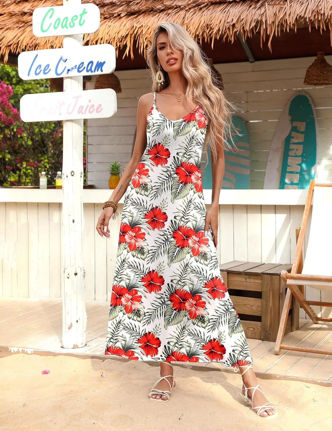 Zeagoo Womens Maxi Dress Spaghetti Strap Casual Printed Dress