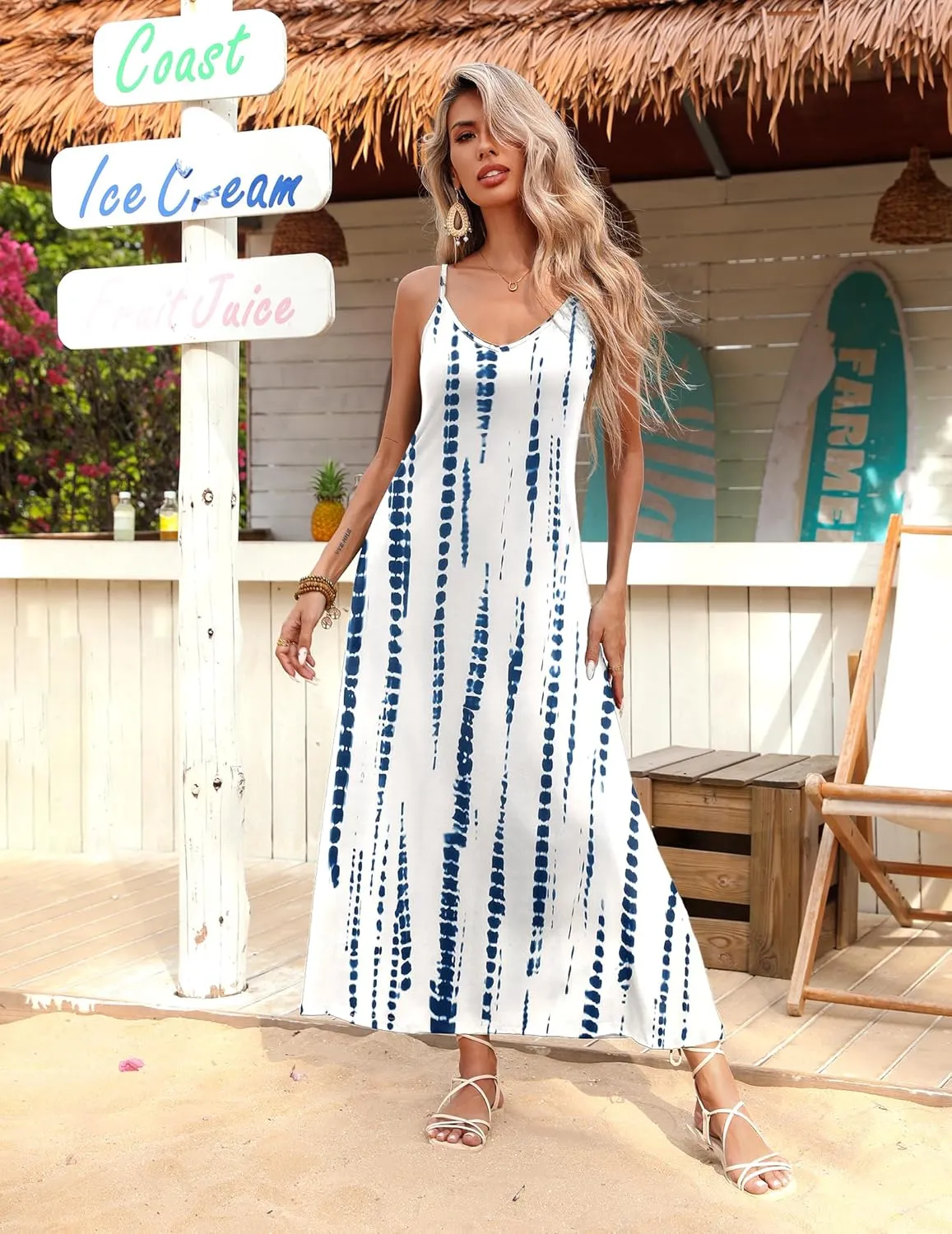 Zeagoo Womens Maxi Dress Spaghetti Strap Casual Printed Dress