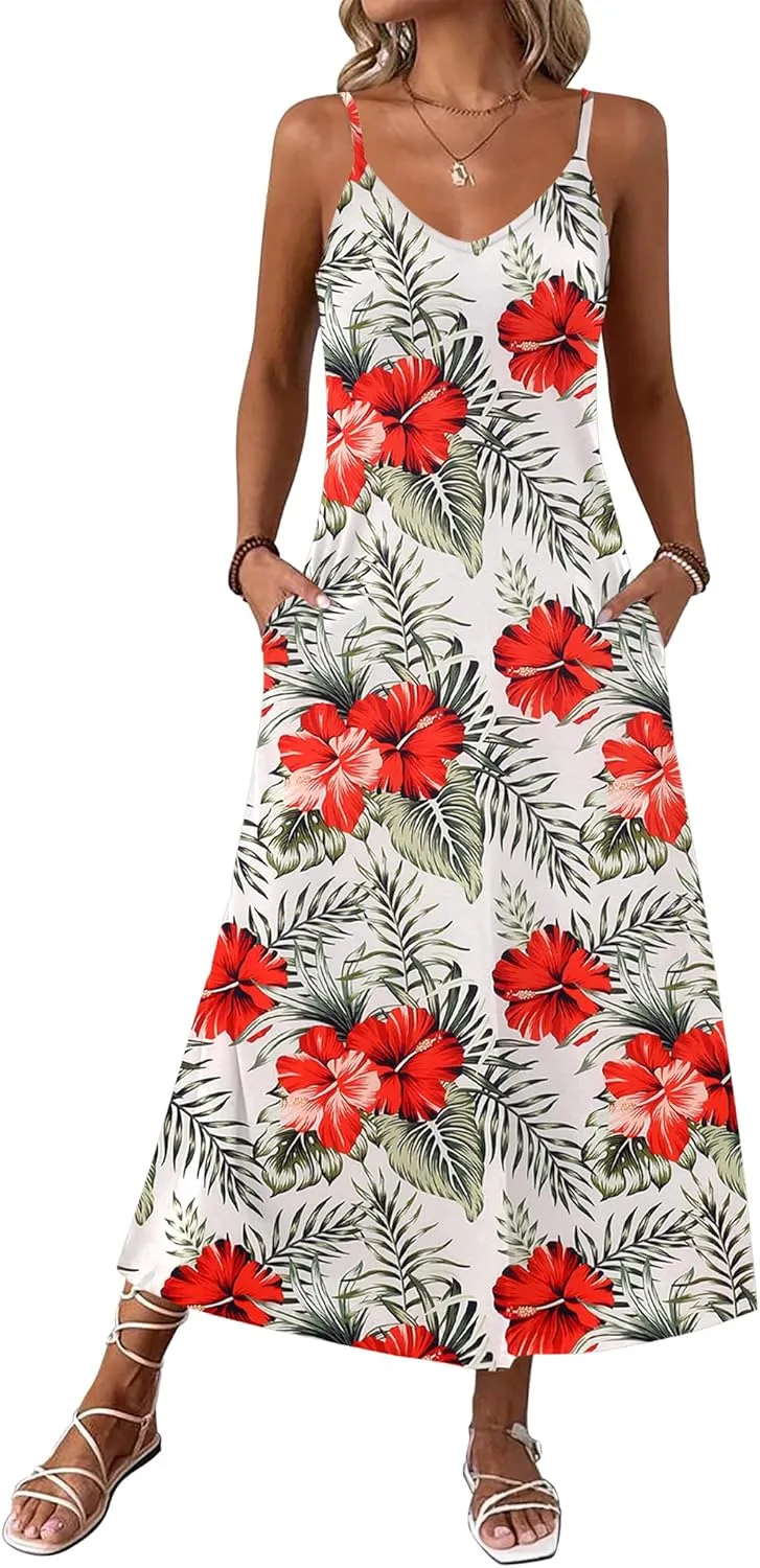 Zeagoo Womens Maxi Dress Spaghetti Strap Casual Printed Dress