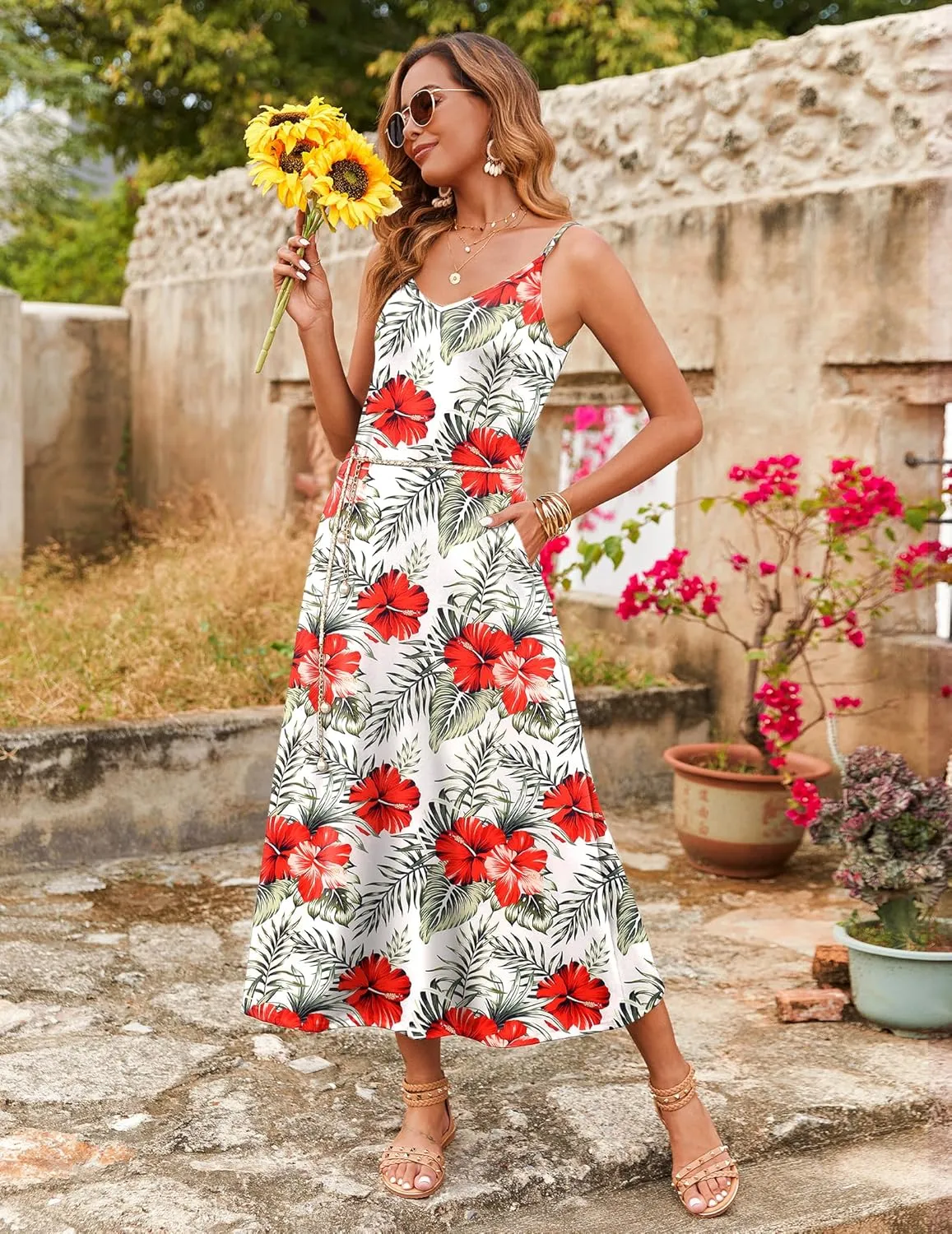 Zeagoo Womens Maxi Dress Spaghetti Strap Casual Printed Dress