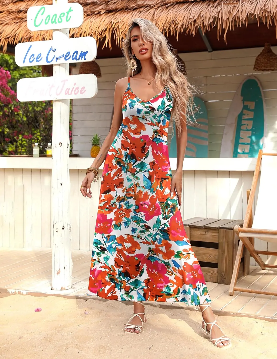 Zeagoo Womens Maxi Dress Spaghetti Strap Casual Printed Dress