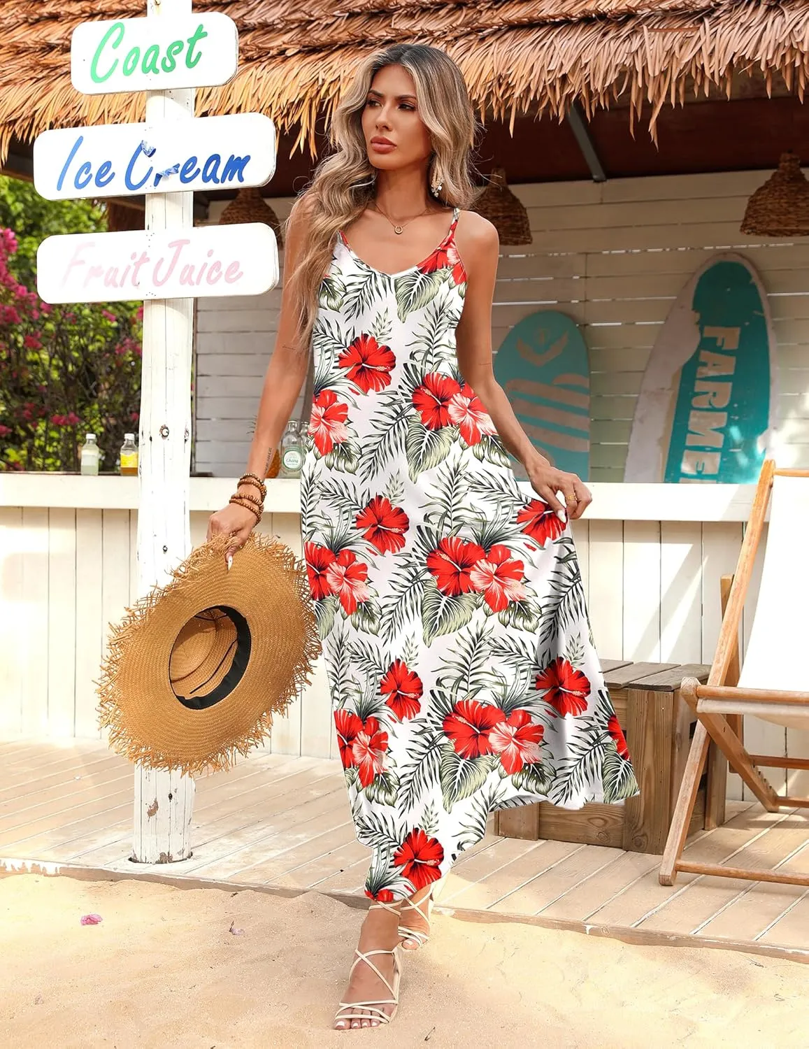 Zeagoo Womens Maxi Dress Spaghetti Strap Casual Printed Dress