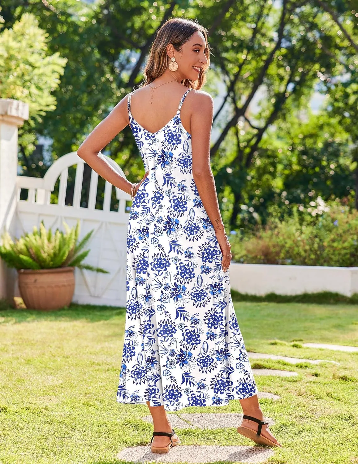 Zeagoo Womens Maxi Dress Spaghetti Strap Casual Printed Dress