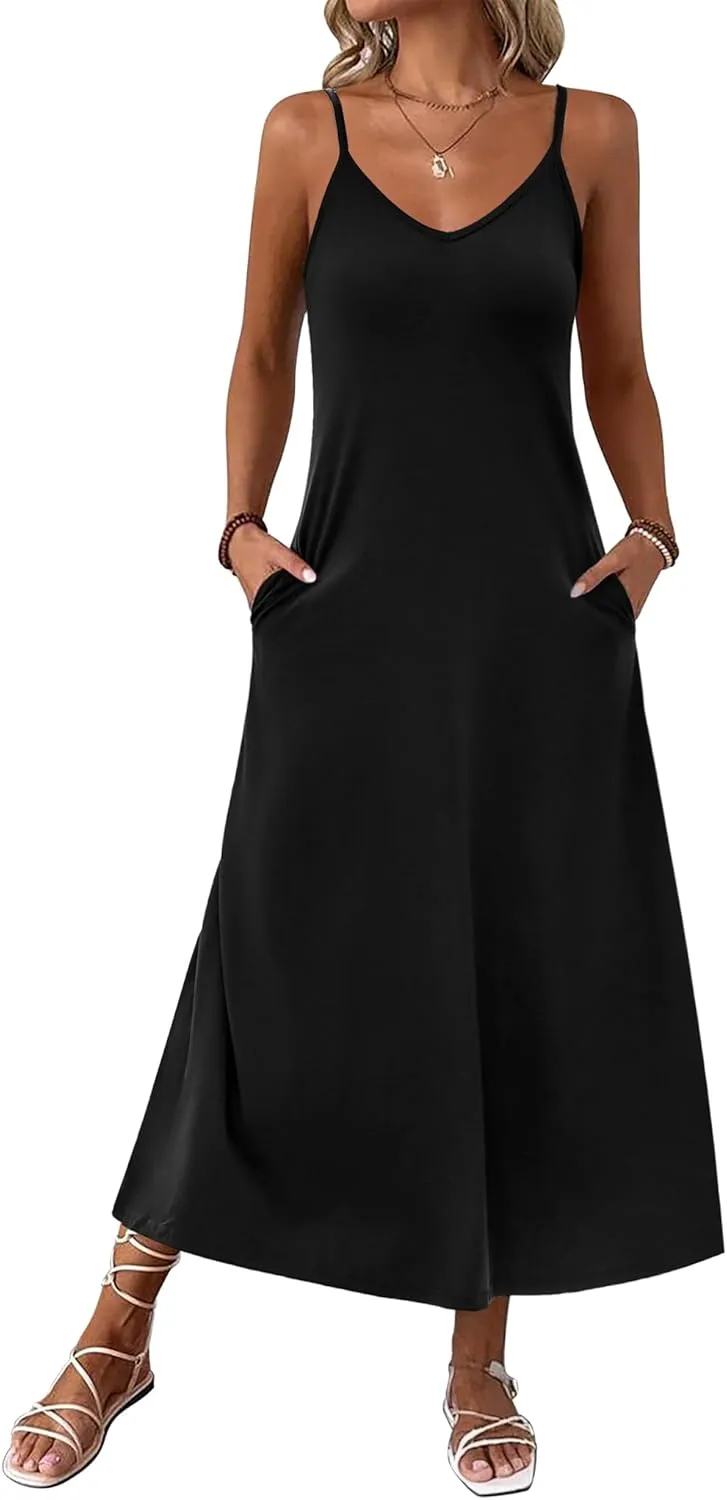 Zeagoo Womens Maxi Dress Spaghetti Strap Casual Printed Dress