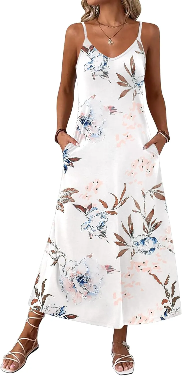 Zeagoo Womens Maxi Dress Spaghetti Strap Casual Printed Dress