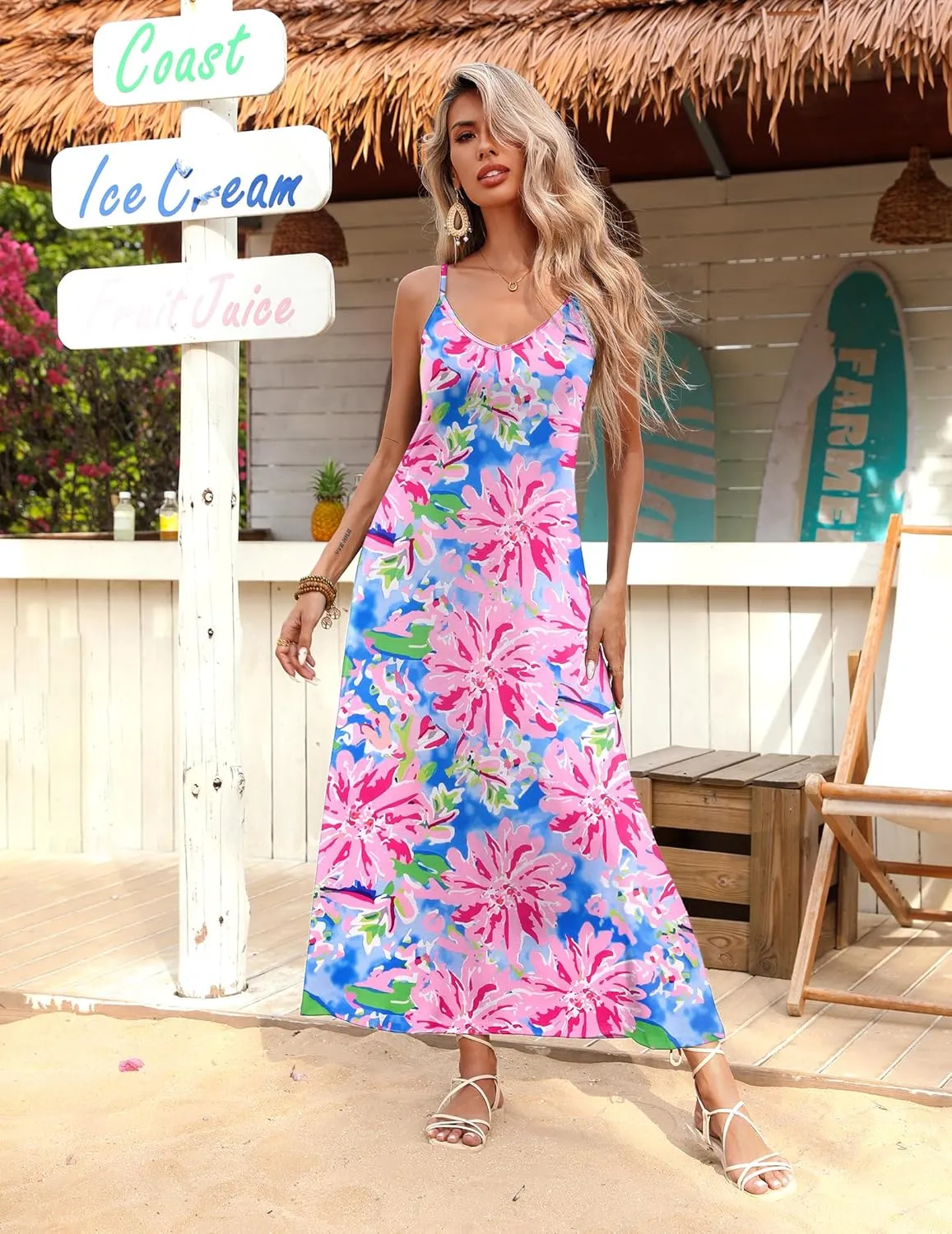 Zeagoo Womens Maxi Dress Spaghetti Strap Casual Printed Dress